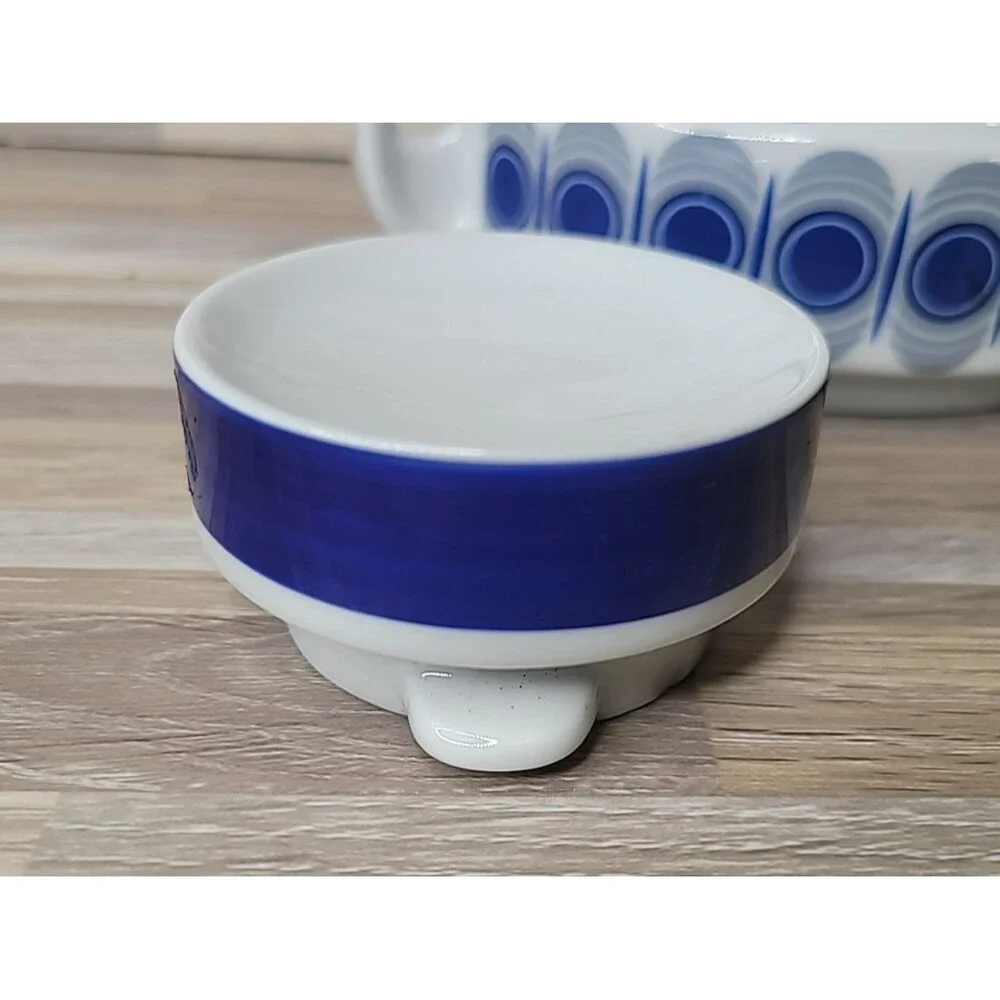 Bavaria Schirnding‎ Ceramic Teapot Blue and White Mid Century Modern Design